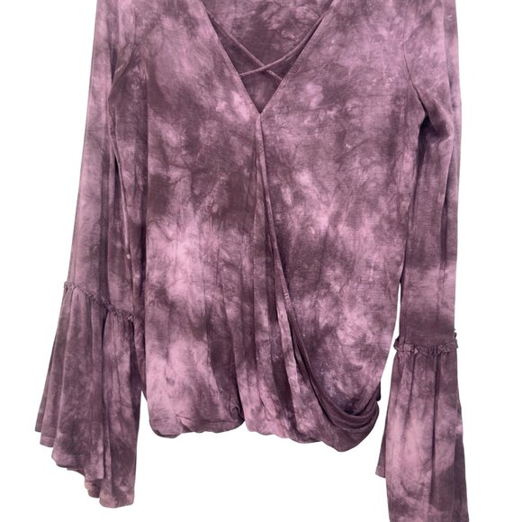 American Eagle Soft & Sexy Tie-Dye Bell Sleeve Wrap Top Blouse Womens M Purple - Picture 16 of 16